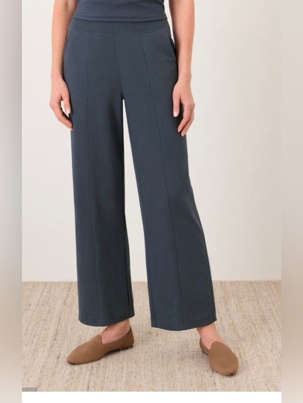 Pact NWT L Steel Blue 26" Organic Airplane Pintuck Wide Leg Pant